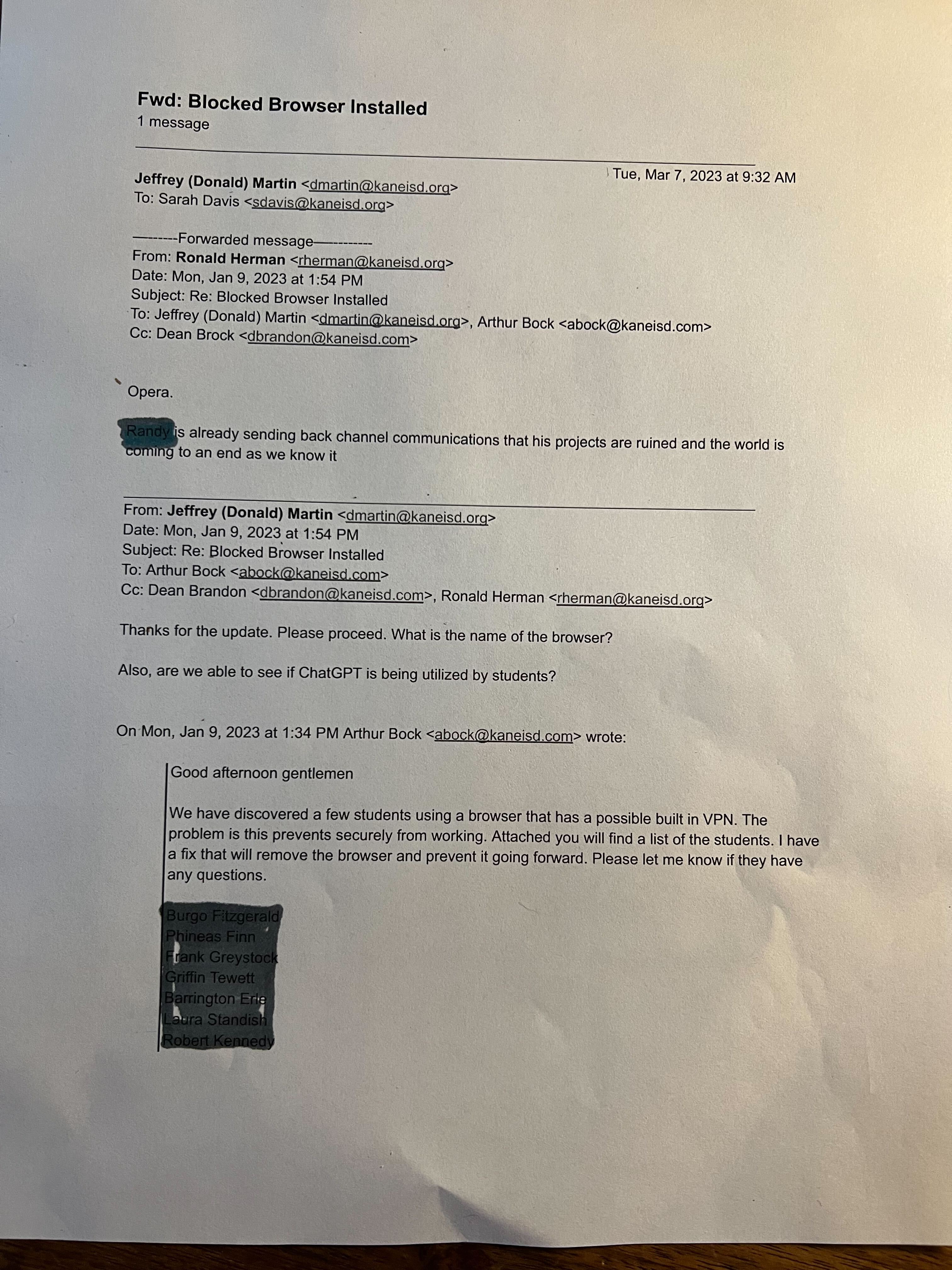 Artist's recreation of document obtained from a Texas school.