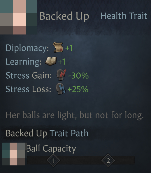 The "Backed Up" trait from Crusaders Kings 3's futanari mod