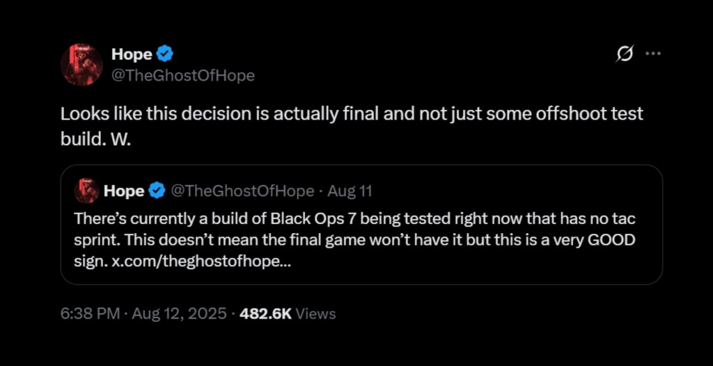 CoD Leaker BO7 Removes Tac-Sprint