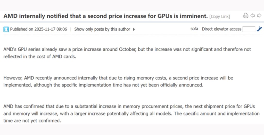 Rumored AMD GPU Price Increase Leak