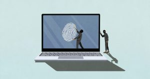 Identity thieves stealing fingerprint off laptop screen